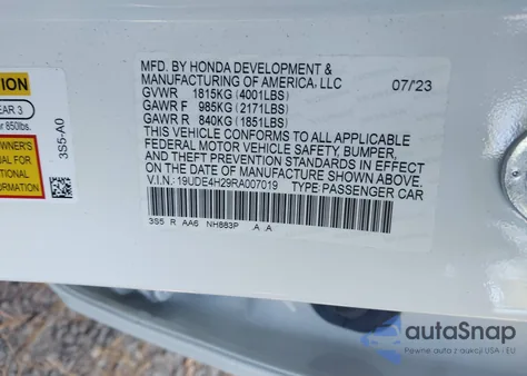 2024 Acura Integra from USA, damaged, VIN 19UDE4H29RA007019